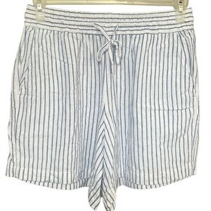CASA CABANA- DRAWSTRING LINEN BLEND Striped White and Blue Shorts